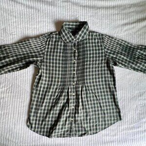 Women's Size Large Gap Blue/Black/Yellow Plaid & Pleated 3/4 Sleeve Tunic
